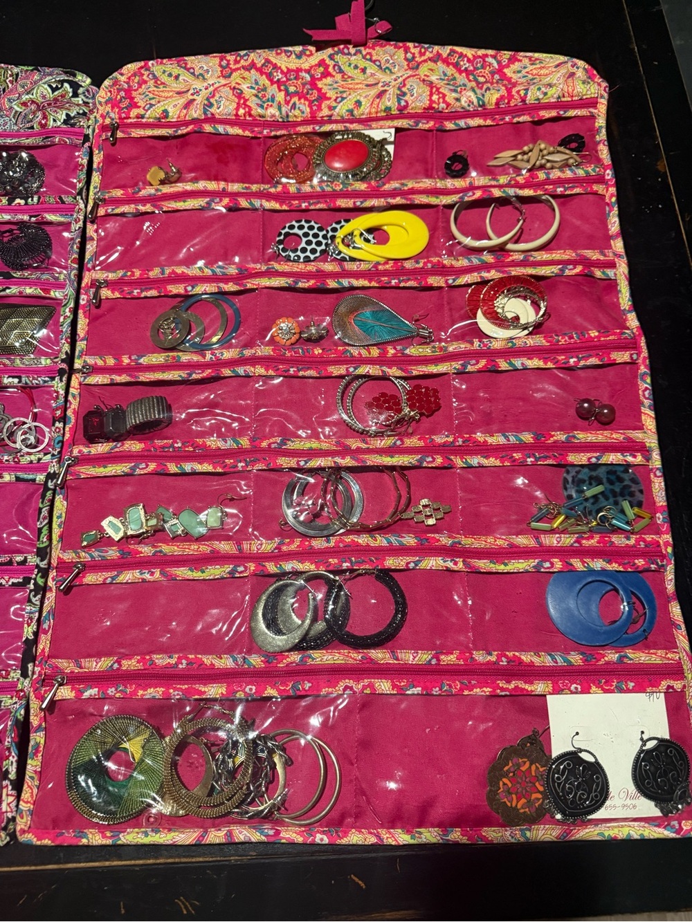 Pink Fabric Jewelry Organizer with Clear Pockets